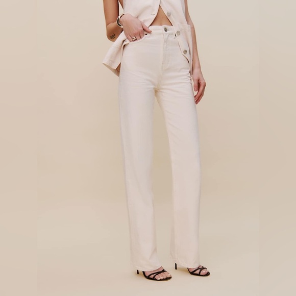 Reformation Wilder High Rise Wide Leg Cropped Jeans Fior De Latte